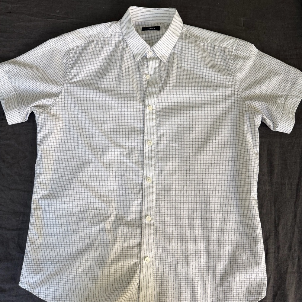 Theory Men's White and Gray Checkered Shirt